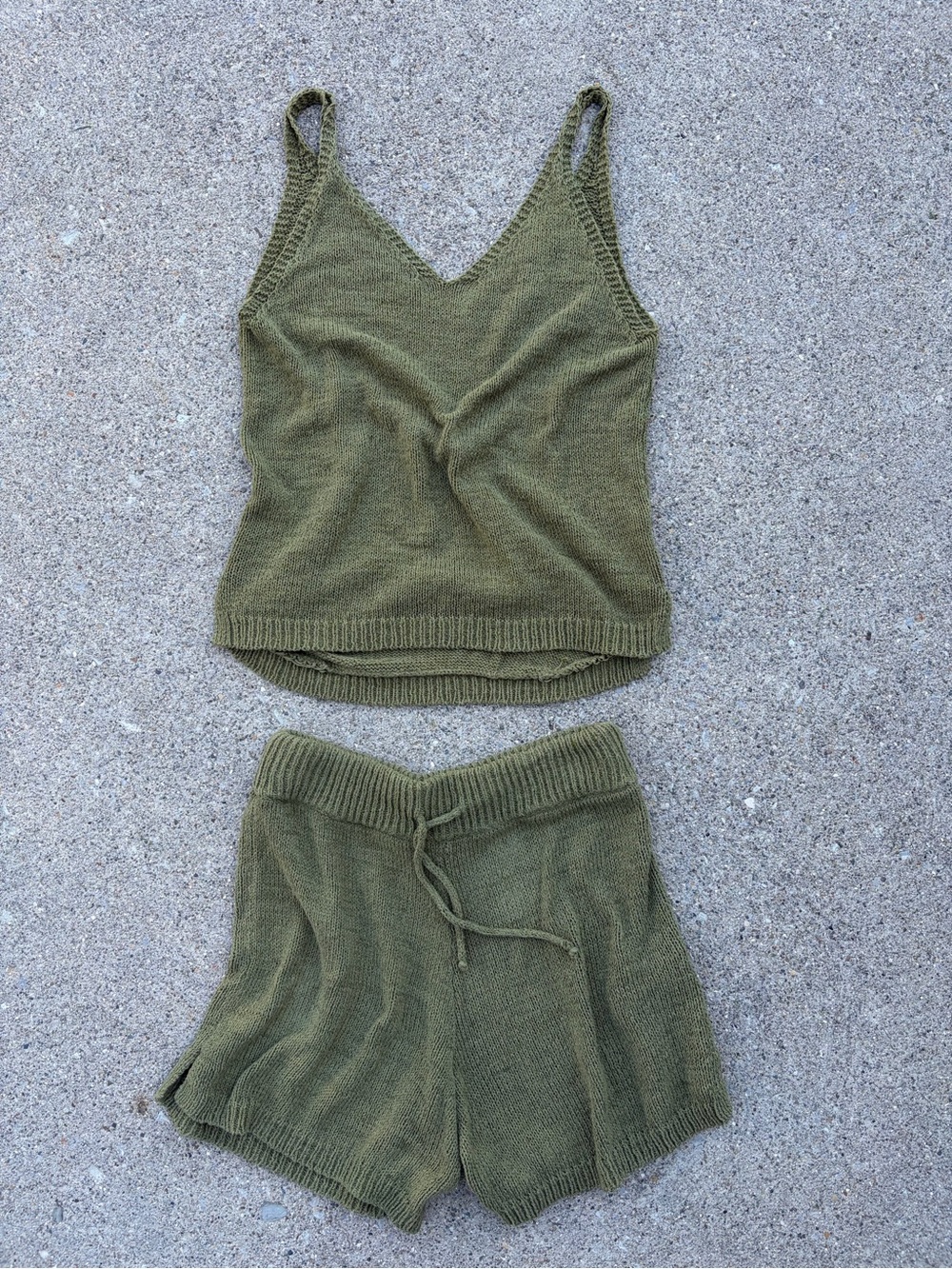 olive green 2 piece shortie set